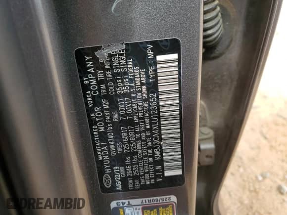 2020 Hyundai Tucson Value with VIN KM8J3CA4XLU123652, listed as a Copart auction lot 69807935 with 88,385 mi miles and Salvage title. Bid and sale history available at DreamBid. Image 13.