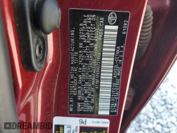 2017 Toyota Camry LE z VIN 4T1BF1FK8HU721849, wystawiony jako Copart lot #81603405 z przebiegiem 133 731 mil mil oraz Szkoda całkowita • Salvage title. Historia ofert i sprzedaży dostępna na DreamBid. Obrazek 12.