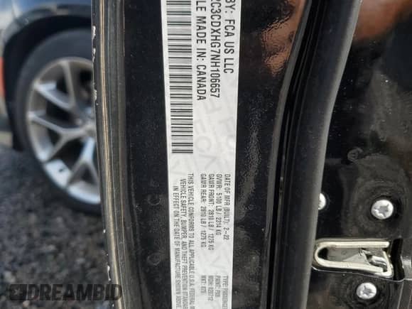 2022 Dodge Charger GT with VIN 2C3CDXHG7NH106657, listed as a Copart auction lot 70803985 with 59,108 mi miles and Salvage title. Bid and sale history available at DreamBid. Image 12.