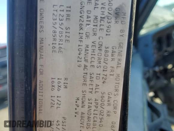 1991 Chevrolet Suburban с VIN 1GNGV26K1MF104219, выставлен на аукционе Copart как лот 87527045 с пробегом 189 345 миль миль и Чистый • Clean title. История ставок и продаж доступна на DreamBid. Изображение 13.