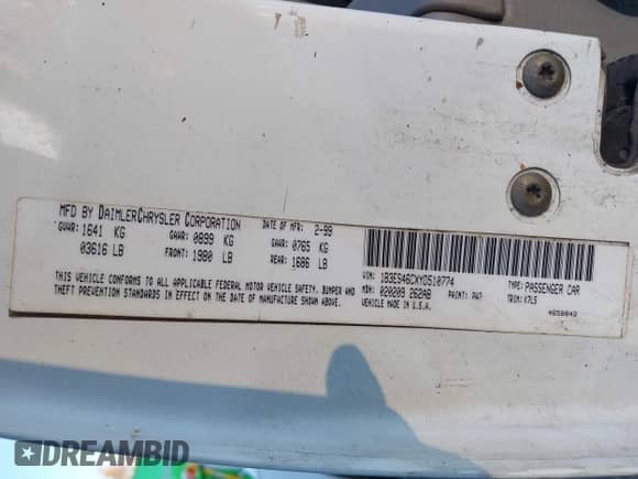 2000 Dodge Neon Highline с VIN 1B3ES46CXYD510774, выставлен на аукционе IAAI как лот 41332594 с пробегом 181 596 миль миль и . История ставок и продаж доступна на DreamBid. Изображение 9.