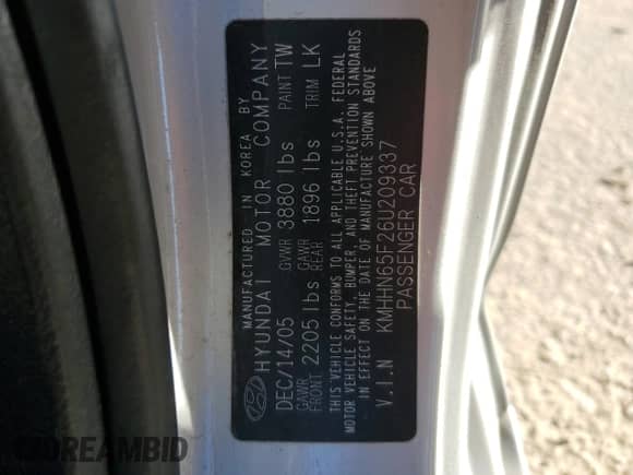 2006 Hyundai Tiburon GT с VIN KMHHN65F26U209337, выставлен на аукционе Copart как лот 85268614 с пробегом 110 955 миль миль и Списание • Salvage title. История ставок и продаж доступна на DreamBid. Изображение 13.