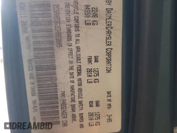 2005 Chrysler 300 Touring с VIN 2C3AA53G35H663805, выставлен на аукционе Copart как лот 84635125 с пробегом 336 081 миль миль и Списание • Salvage title. История ставок и продаж доступна на DreamBid. Изображение 12.