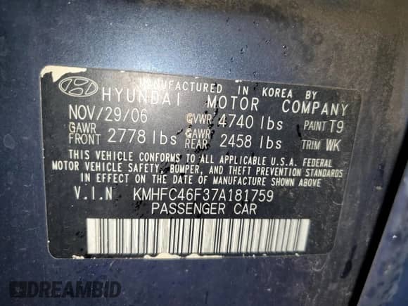 2007 Hyundai Azera SE с VIN KMHFC46F37A181759, выставлен на аукционе Copart как лот 77031524 с пробегом 179 885 миль миль и Чистый • Clean title. История ставок и продаж доступна на DreamBid. Изображение 12.