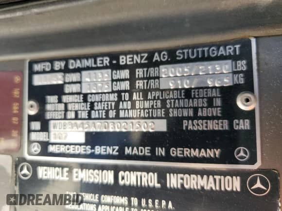 1983 Mercedes-Benz 380 с VIN WDBBA4SA7DB021502, выставлен на аукционе Copart как лот 80569104 с пробегом 193 850 миль миль и Чистый • Clean title. История ставок и продаж доступна на DreamBid. Изображение 12.