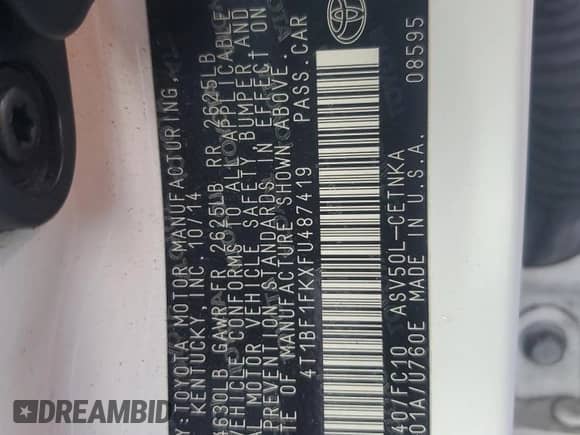 2015 Toyota Camry SE z VIN 4T1BF1FKXFU487419, wystawiony jako Copart lot #82404345 z przebiegiem 161 491 mil mil oraz Szkoda całkowita • Salvage title. Historia ofert i sprzedaży dostępna na DreamBid. Obrazek 12.