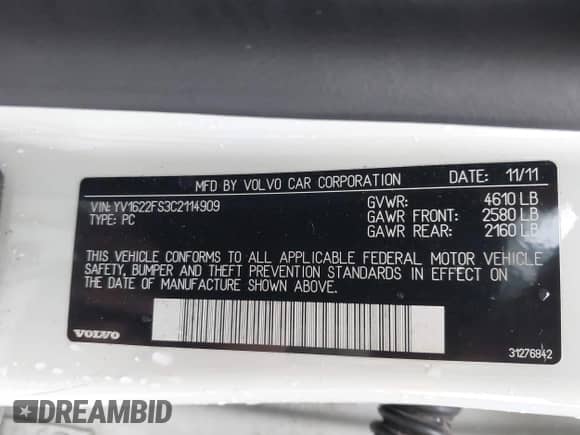 2012 Volvo S60 T5 с VIN YV1622FS3C2114909, выставлен на аукционе IAAI как лот 42969803 с пробегом 185 164 миль миль и . История ставок и продаж доступна на DreamBid. Изображение 9.