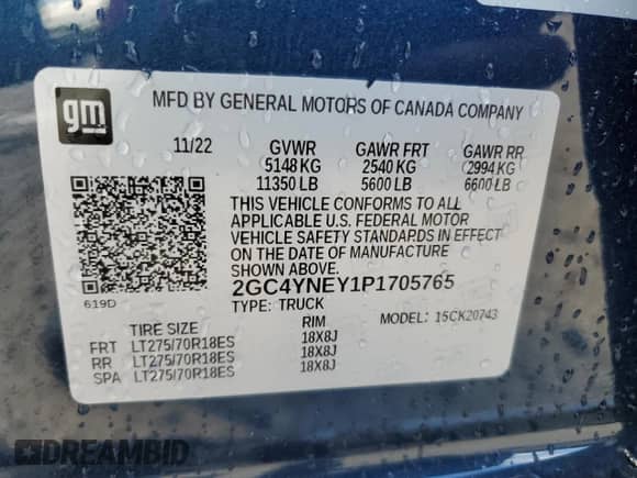 2023 Chevrolet Silverado 2500HD LT with VIN 2GC4YNEY1P1705765, listed as a Copart auction lot 85782585 with 38,985 mi miles and Salvage title. Bid and sale history available at DreamBid. Image 13.