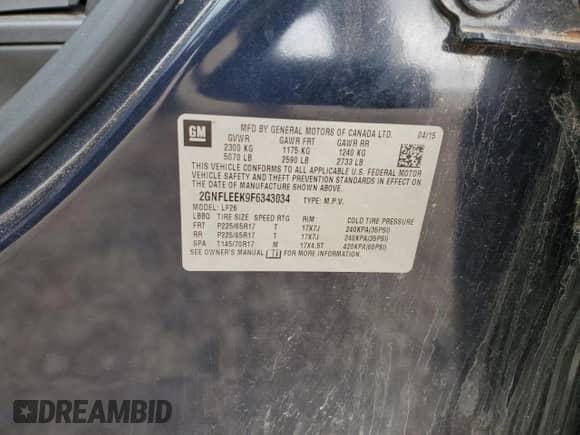 2015 Chevrolet Equinox LS with VIN 2GNFLEEK9F6343034, listed as a Copart auction lot 82747335 with 219,270 mi miles and Clean title. Bid and sale history available at DreamBid. Image 13.