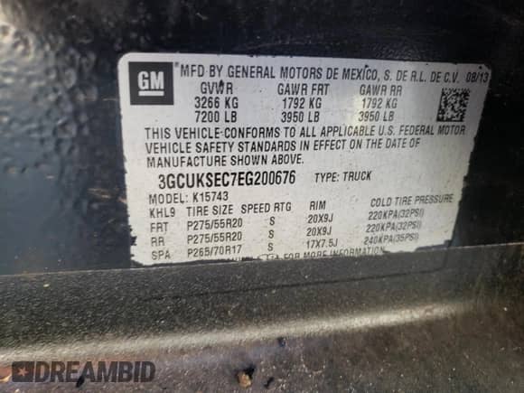 2014 Chevrolet Silverado 1500 LTZ with VIN 3GCUKSEC7EG200676, listed as a Copart auction lot 86239055 with 224,714 mi miles and Salvage title. Bid and sale history available at DreamBid. Image 12.