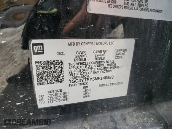 2022 Chevrolet Silverado 3500HD LT z VIN 1GC4YTEY5NF146893, wystawiony jako Copart lot #49064175 z przebiegiem 100 426 mil mil oraz Szkoda całkowita • Salvage title. Historia ofert i sprzedaży dostępna na DreamBid. Obrazek 12.