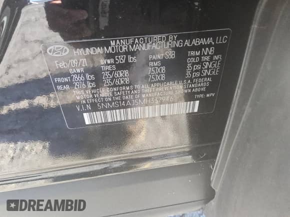 2021 Hyundai Santa Fe SE with VIN 5NMS14AJ5MH332946, listed as a Copart auction lot 71134705 with 71,468 mi miles and Clean title. Bid and sale history available at DreamBid. Image 13.