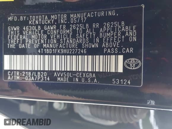 2017 Toyota Camry Hybrid LE с VIN 4T1BD1FK9HU227246, выставлен на аукционе IAAI как лот 42113543 с пробегом 103 302 миль миль и . История ставок и продаж доступна на DreamBid. Изображение 9.