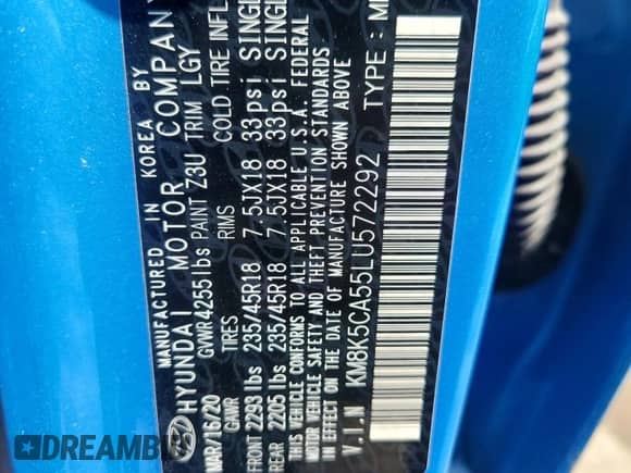 2020 Hyundai Kona Ultimate с VIN KM8K5CA55LU572292, выставлен на аукционе Copart как лот 63393555 с пробегом 75 180 миль миль и Списание • Salvage title. История ставок и продаж доступна на DreamBid. Изображение 14.
