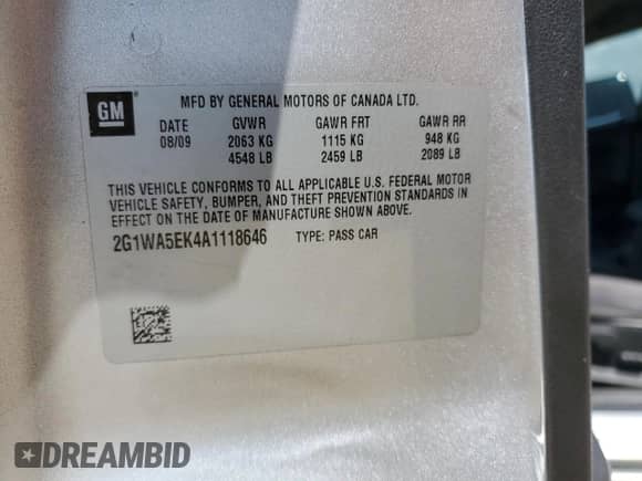 2010 Chevrolet Impala LS z VIN 2G1WA5EK4A1118646, wystawiony jako Copart lot #66219565 z przebiegiem 193 152 mil mil oraz Szkoda całkowita • Salvage title. Historia ofert i sprzedaży dostępna na DreamBid. Obrazek 12.