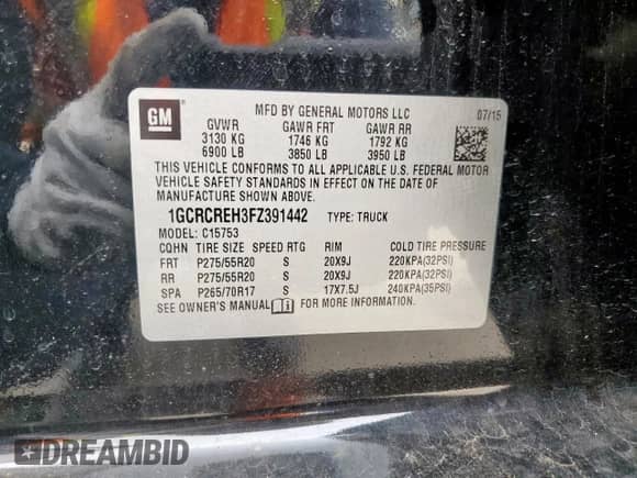 2015 Chevrolet Silverado 1500 LT z VIN 1GCRCREH3FZ391442, wystawiony jako Copart lot #60748145 z przebiegiem 131 125 mil mil oraz Szkoda całkowita • Salvage title. Historia ofert i sprzedaży dostępna na DreamBid. Obrazek 12.