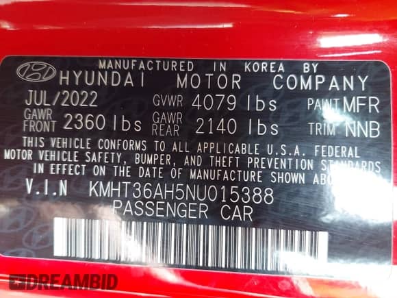 2022 Hyundai Veloster z VIN KMHT36AH5NU015388, wystawiony jako IAAI lot #42492097 z przebiegiem 31 757 mil mil oraz . Historia ofert i sprzedaży dostępna na DreamBid. Obrazek 9.