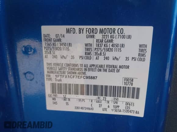 2014 Ford F-150 XL с VIN 1FTFX1CF7EFC95887, выставлен на аукционе IAAI как лот 41320393 с пробегом 127 535 миль миль и . История ставок и продаж доступна на DreamBid. Изображение 9.