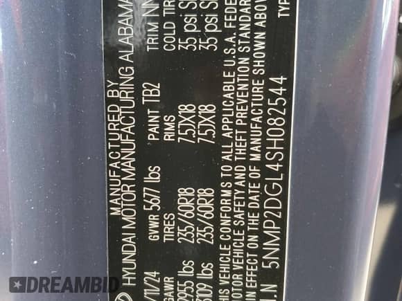 2025 Hyundai Santa Fe SEL с VIN 5NMP2DGL4SH082544, выставлен на аукционе Copart как лот 52601235 с пробегом 2 208 миль миль и Списание • Salvage title. История ставок и продаж доступна на DreamBid. Изображение 14.