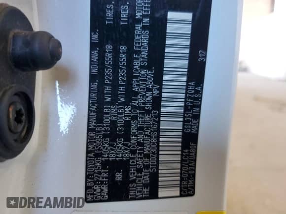 2017 Toyota Sienna XLE with VIN 5TDDZ3DC8HS167213, listed as a Copart auction lot 86546285 with 138,404 mi miles and Salvage title. Bid and sale history available at DreamBid. Image 14.