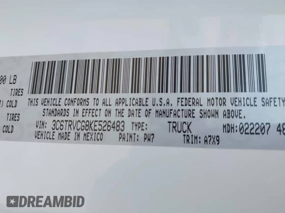 2019 Ram ProMaster Cargo с VIN 3C6TRVCG8KE526483, выставлен на аукционе IAAI как лот 43262477 с пробегом 63 154 миль миль и . История ставок и продаж доступна на DreamBid. Изображение 9.