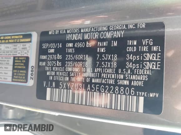 2014 Hyundai Santa Fe с VIN 5XYZU3LA5EG228806, выставлен на аукционе IAAI как лот 41271717 с пробегом 105 815 миль миль и . История ставок и продаж доступна на DreamBid. Изображение 9.