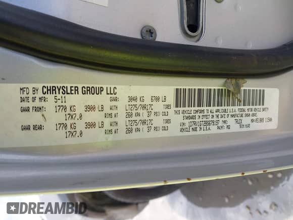 2011 Ram 1500 SLT с VIN 1D7RV1GT2BS679197, выставлен на аукционе IAAI как лот 43059227 с пробегом 179 266 миль миль и . История ставок и продаж доступна на DreamBid. Изображение 9.