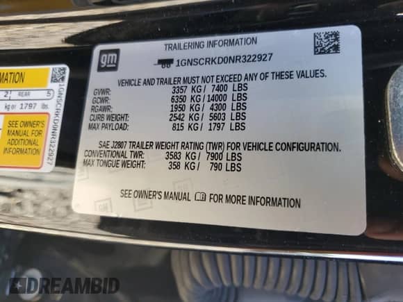 2022 Chevrolet Tahoe RST z VIN 1GNSCRKD0NR322927, wystawiony jako Copart lot #85368374 z przebiegiem 63 142 mil mil oraz Szkoda całkowita • Salvage title. Historia ofert i sprzedaży dostępna na DreamBid. Obrazek 15.