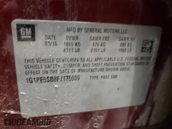 2015 Chevrolet Cruze LT z VIN 1G1PE5SB8F7175939, wystawiony jako Copart lot #37310603 z przebiegiem 113 726 mil mil oraz Szkoda całkowita • Salvage title. Historia ofert i sprzedaży dostępna na DreamBid. Obrazek 12.