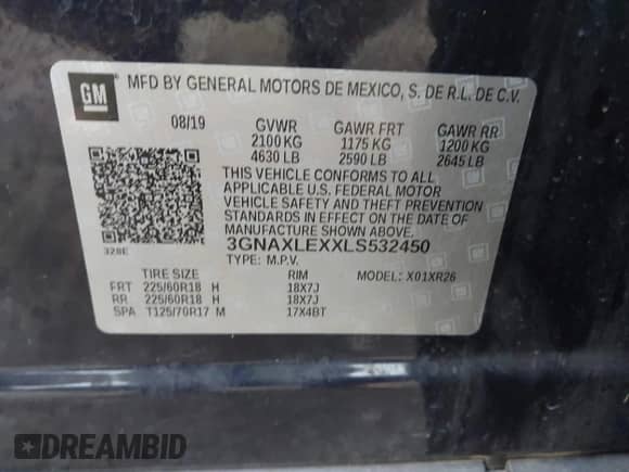 2020 Chevrolet Equinox LT с VIN 3GNAXLEXXLS532450, выставлен на аукционе IAAI как лот 43272124 с пробегом 128 544 миль миль и . История ставок и продаж доступна на DreamBid. Изображение 9.