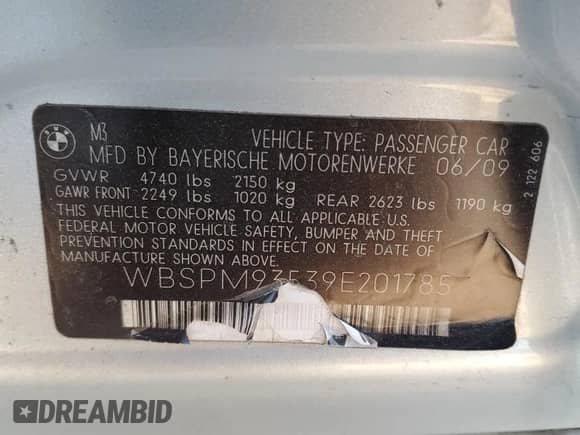 2009 BMW M3 с VIN WBSPM93539E201785, выставлен на аукционе Copart как лот 42153135 с пробегом 140 557 миль миль и Списание • Salvage title. История ставок и продаж доступна на DreamBid. Изображение 12.