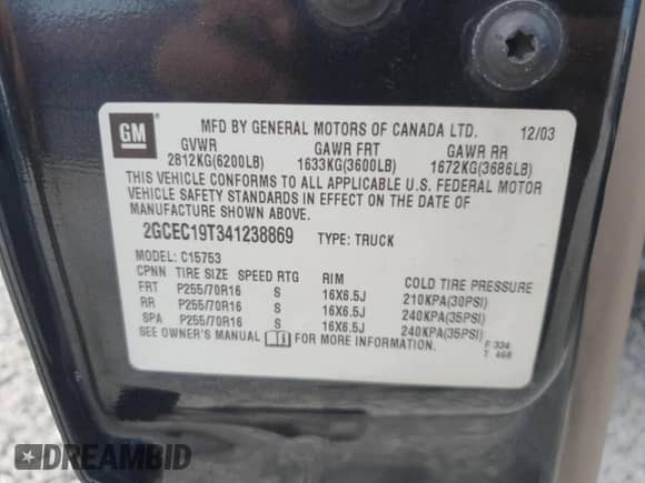 2004 Chevrolet Silverado 1500 LT с VIN 2GCEC19T341238869, выставлен на аукционе Copart как лот 67663925 с пробегом Не указан миль и Чистый • Clean title. История ставок и продаж доступна на DreamBid. Изображение 12.