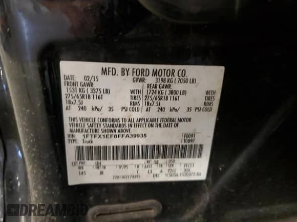 2015 Ford F-150 XLT z VIN 1FTFX1EF8FFA39935, wystawiony jako Copart lot #68185545 z przebiegiem 201 850 mil mil oraz Szkoda całkowita • Salvage title. Historia ofert i sprzedaży dostępna na DreamBid. Obrazek 12.