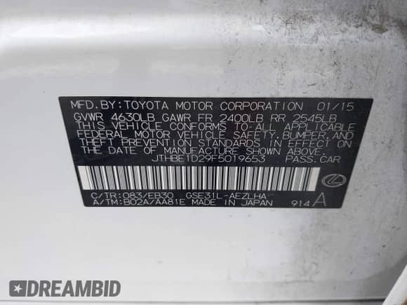 2015 Lexus IS 350 с VIN JTHBE1D29F5019653, выставлен на аукционе IAAI как лот 42892328 с пробегом 139 434 миль миль и . История ставок и продаж доступна на DreamBid. Изображение 9.