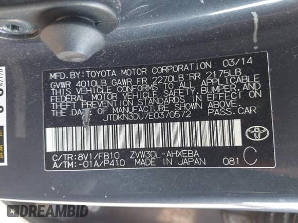 2014 Toyota Prius Three с VIN JTDKN3DU7E0370572, выставлен на аукционе IAAI как лот 43030898 с пробегом 146 143 миль миль и . История ставок и продаж доступна на DreamBid. Изображение 9.