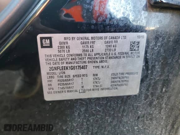 2016 Chevrolet Equinox LS с VIN 2GNFLEEK1G6175407, выставлен на аукционе Copart как лот 71527705 с пробегом 110 929 миль миль и Списание • Salvage title. История ставок и продаж доступна на DreamBid. Изображение 12.