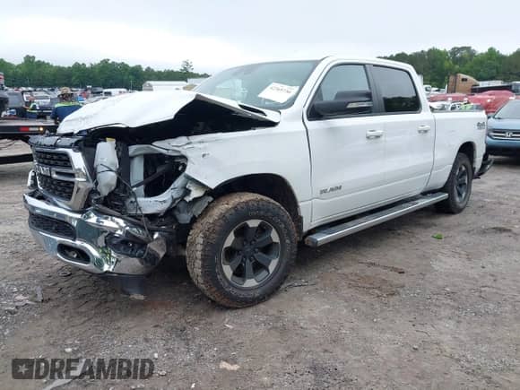 2022 Ram 1500 Big Horn with VIN 1C6SRFMT3NN351265, listed as a IAAI auction lot 42369730 with 31,702 mi miles and . Bid and sale history available at DreamBid. Image 2.
