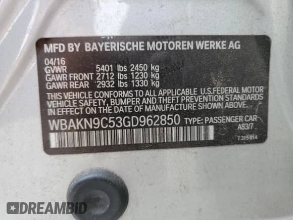 2016 BMW 5 Series 550i z VIN WBAKN9C53GD962850, wystawiony jako Copart lot #58147585 z przebiegiem 149 381 mil mil oraz Szkoda całkowita • Salvage title. Historia ofert i sprzedaży dostępna na DreamBid. Obrazek 12.