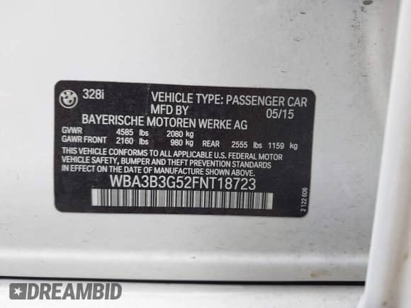 2015 BMW 3 Series 328i xDrive z VIN WBA3B3G52FNT18723, wystawiony jako IAAI lot #43313266 z przebiegiem 97 068 mil mil oraz . Historia ofert i sprzedaży dostępna na DreamBid. Obrazek 9.