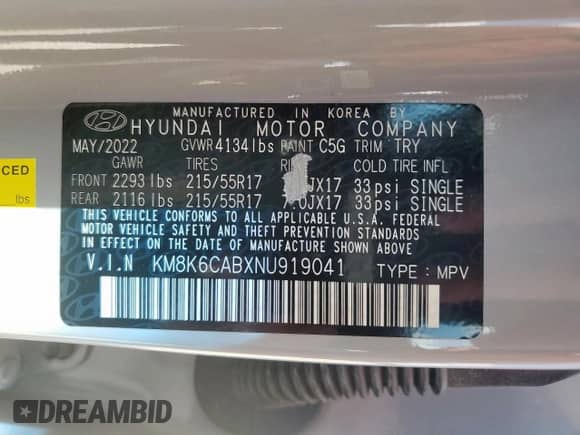 2022 Hyundai Kona SEL z VIN KM8K6CABXNU919041, wystawiony jako Copart lot #67834105 z przebiegiem 17 740 mil mil oraz Szkoda całkowita • Salvage title. Historia ofert i sprzedaży dostępna na DreamBid. Obrazek 13.