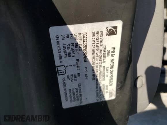 2005 Saturn VUE z VIN 5GZCZ33D95S866342, wystawiony jako Copart lot #74902434 z przebiegiem 117 603 mil mil oraz Szkoda całkowita • Salvage title. Historia ofert i sprzedaży dostępna na DreamBid. Obrazek 12.