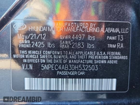 2013 Hyundai Sonata Limited с VIN 5NPEC4AB3DH532503, выставлен на аукционе Copart как лот 81525145 с пробегом 218 943 миль миль и Списание • Salvage title. История ставок и продаж доступна на DreamBid. Изображение 12.