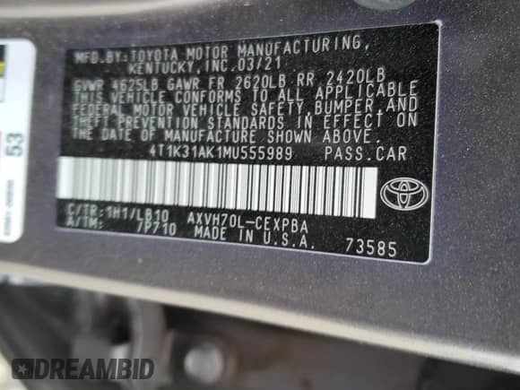 2021 Toyota Camry Hybrid XSE with VIN 4T1K31AK1MU555989, listed as a Copart auction lot 68739885 with 40,120 mi miles and Salvage title. Bid and sale history available at DreamBid. Image 12.