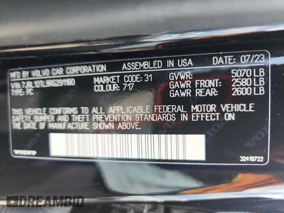 2024 Volvo S60 Plus Dark Theme с VIN 7JRL12TL9RG291180, выставлен на аукционе Copart как лот 68989155 с пробегом 22 748 миль миль и Списание • Salvage title. История ставок и продаж доступна на DreamBid. Изображение 12.