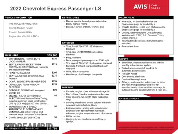 2022 Chevrolet Express Passenger LS с VIN 1GAZGNFP1N1278436, выставлен на аукционе Copart как лот 42293525 с пробегом 32 806 миль миль и Списание • Salvage title. История ставок и продаж доступна на DreamBid. Изображение 13.