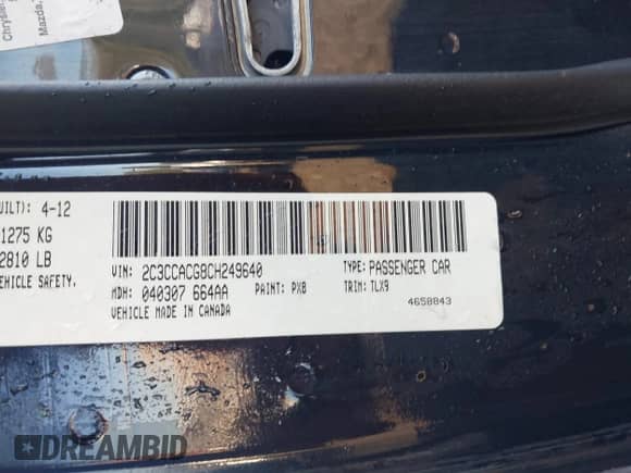 2012 Chrysler 300 Limited с VIN 2C3CCACG8CH249640, выставлен на аукционе IAAI как лот 43261568 с пробегом 128 214 миль миль и . История ставок и продаж доступна на DreamBid. Изображение 9.