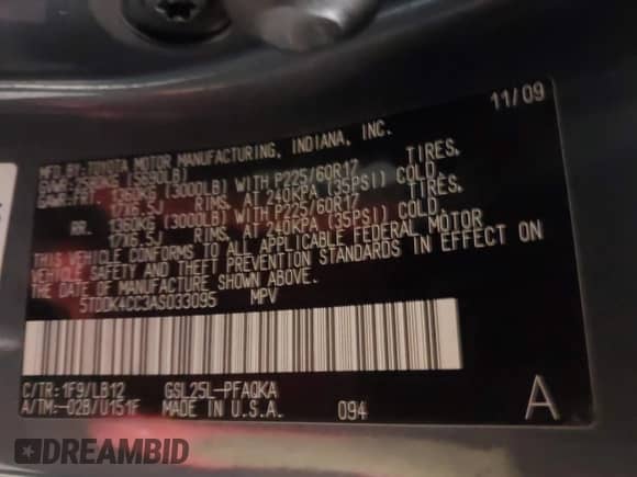 2010 Toyota Sienna XLE с VIN 5TDDK4CC3AS033095, выставлен на аукционе IAAI как лот 41679160 с пробегом 216 350 миль миль и . История ставок и продаж доступна на DreamBid. Изображение 9.