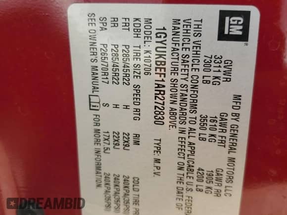 2010 Cadillac Escalade Luxury with VIN 1GYUKBEF1AR272830, listed as a Copart auction lot 65115865 with 189,194 mi miles and Salvage title. Bid and sale history available at DreamBid. Image 12.