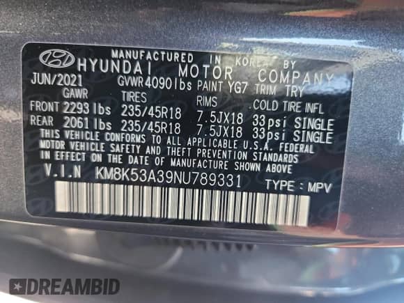 2022 Hyundai Kona Limited с VIN KM8K53A39NU789331, выставлен на аукционе Copart как лот 68384435 с пробегом 53 269 миль миль и Списание • Salvage title. История ставок и продаж доступна на DreamBid. Изображение 12.