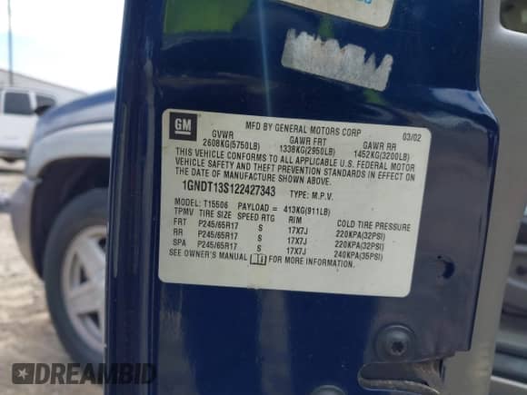 2002 Chevrolet TrailBlazer LS с VIN 1GNDT13S122427343, выставлен на аукционе IAAI как лот 42715044 с пробегом 160 157 миль миль и . История ставок и продаж доступна на DreamBid. Изображение 9.